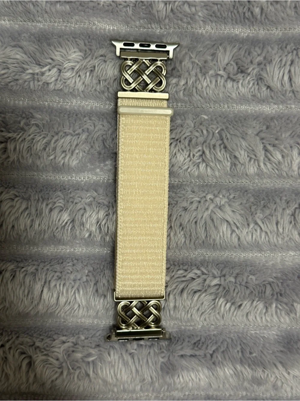 Premium Cream Nylon Loop Watch Band with Silver Celtic Links - 41/44mm
